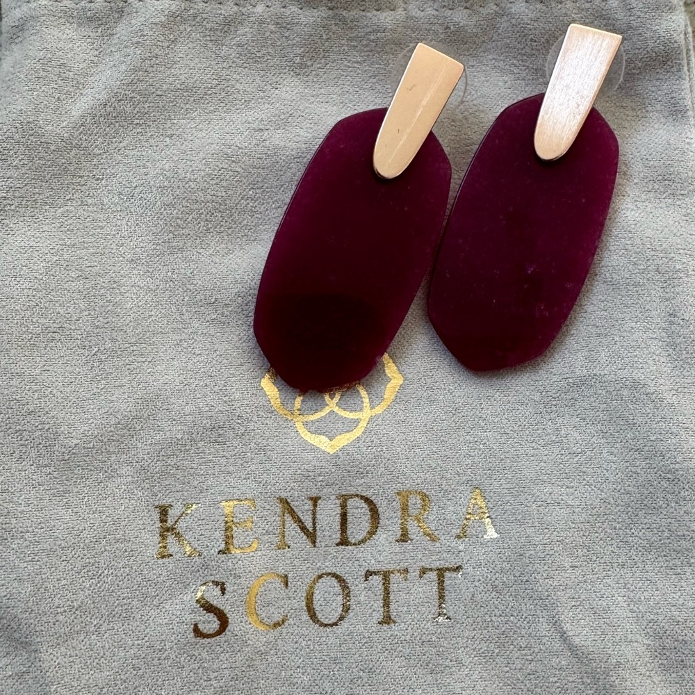 Kendra Scott Maroon Jade and Gold Aragon Statement Earrings - Picture 6 of 9